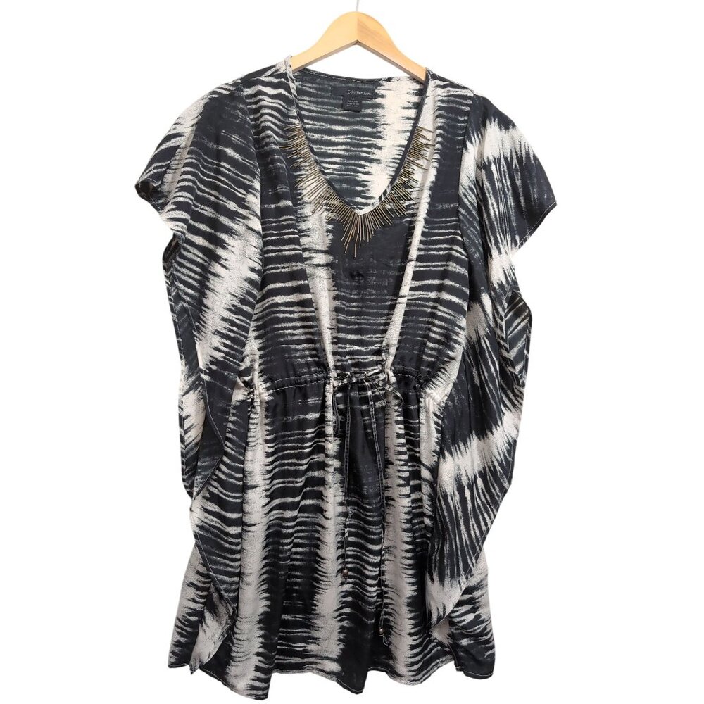 Calvin Klein Cover‎ Up Caftan Womens L Black White Lightweight Resort Beach Pool